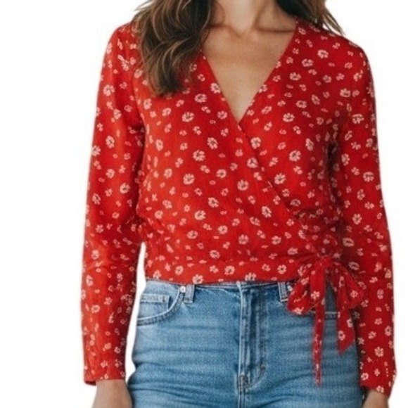 Jason Wu Tops - J By Jason Wu Red W/White‎ Floral Print L/S Wrap Blouse NWOT Size XS